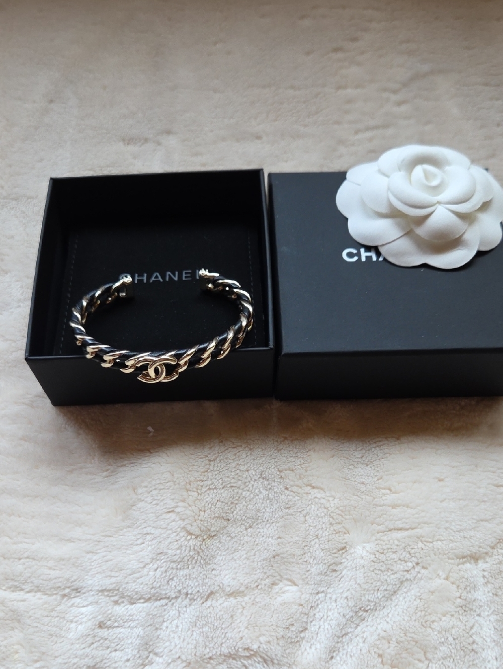 CHANEL Cocomark B26C Bangle M GP x Leather Gx Black Authentic - Picture 3 of 5